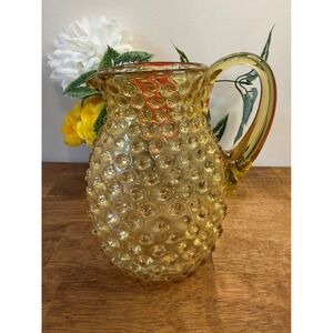 Vintage Amber Hobnail Glass Pitcher Art Glass Bubble Texture Retro Barware Decor